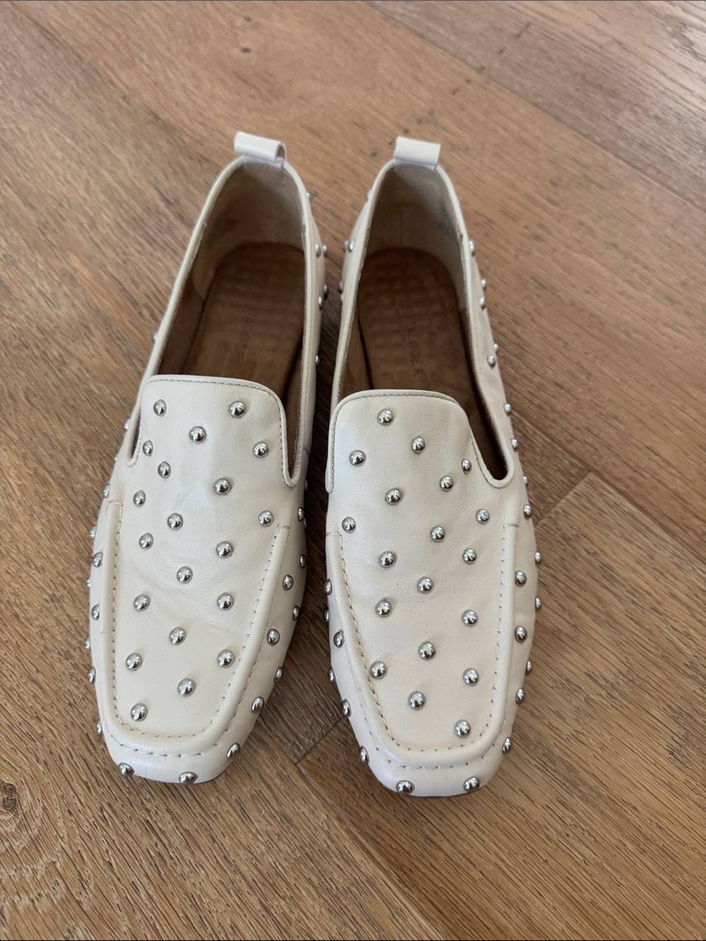 Kelsi Dagger Cream Studded Slip-On Loafers leather worn just a few times